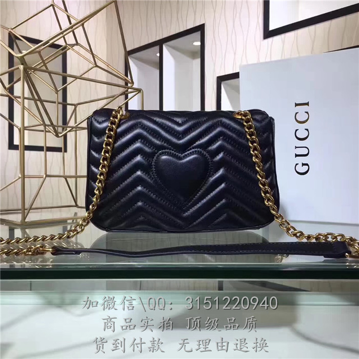 gucci链条包 443497黑色 GG Marmont系列绗缝肩背包