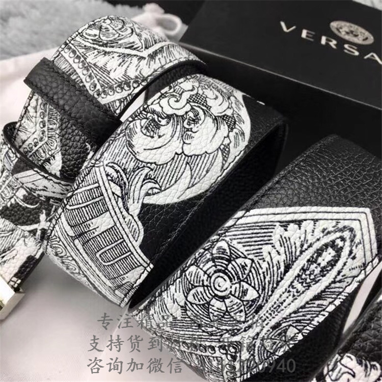 顶级高仿Versace美人头3D银扣皮带 范思哲涂鸦Barocco Istante 正反两用腰带