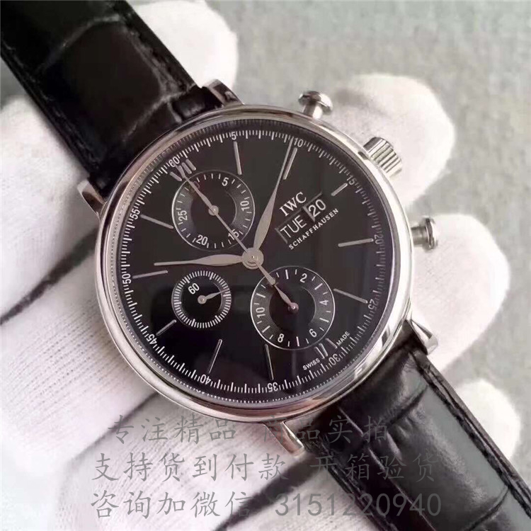 IWC柏涛菲诺计时腕表 IW391008 银色6指针黑色表盘日月显示机械手表