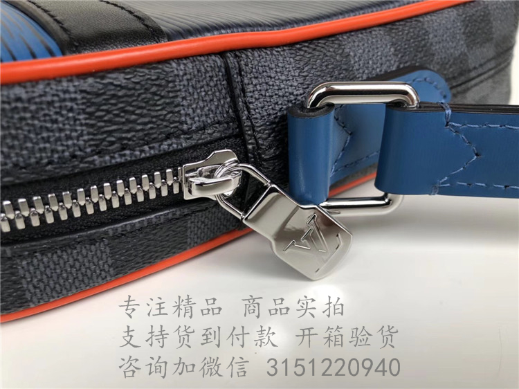 LV斜跨小包 M51460 蓝色水波纹配黑格 DANUBE SLIM 手袋