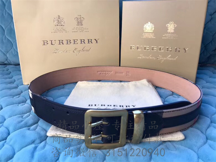 Burberry针扣皮带 40627741 黑色缉明线装饰 House 格纹皮带