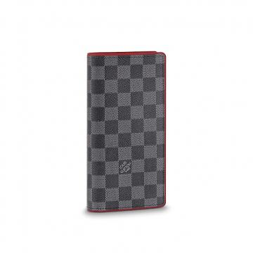 LV长款折叠钱包 N63254 黑格红色饰边BRAZZA 钱夹