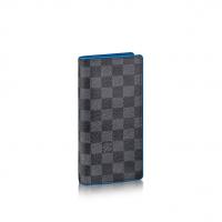 LV长款折叠钱包 N64430 黑格蓝色饰边BRAZZA 钱夹