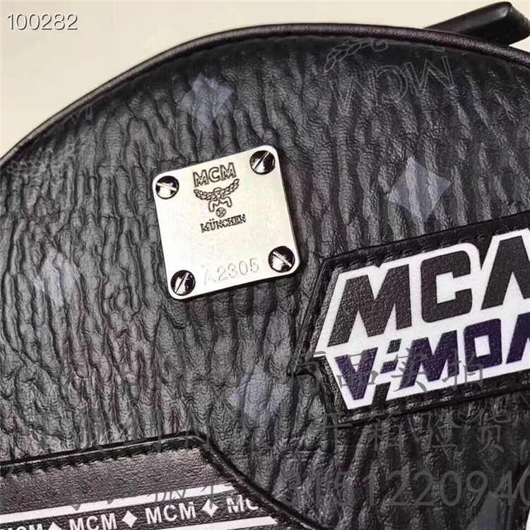 MCM双肩包 MMK8SVE34BK001 黑色贴花装饰STARK VICTORY PATCH VISETOS双肩背包