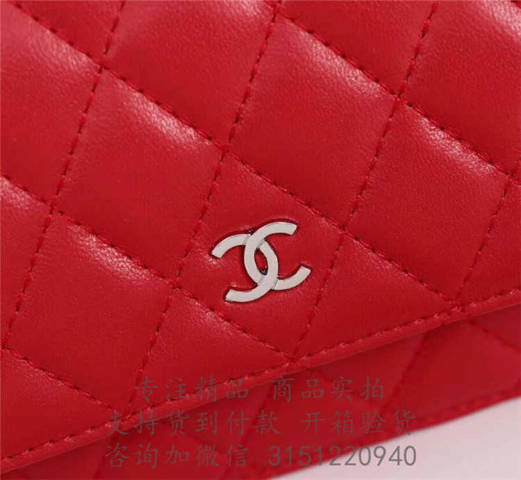 Chanel红色菱格羊皮经典woc链条钱包 A33814 Y01480 5B651