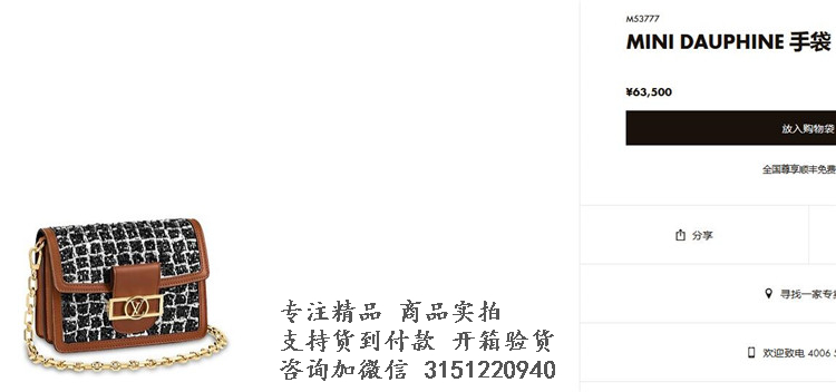 LV邮差包 M53777 双色刺绣帆布MINI DAUPHINE 手袋