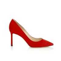 JIMMY CHOO 女士 ROMY 85 红色麂皮尖头高跟鞋