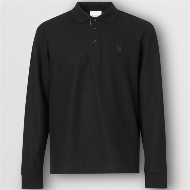 BURBERRY 80219471 男士黑色 长袖专属标识图案珠地网眼布棉质 Polo 衫