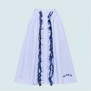 MIUMIU MG1549 女士天蓝色 方格纹半身裙