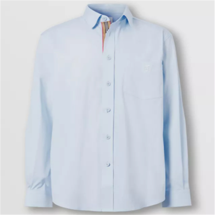 BURBERRY 80430611 男士浅蓝色 专属标识图案弹力棉质混纺衬衫