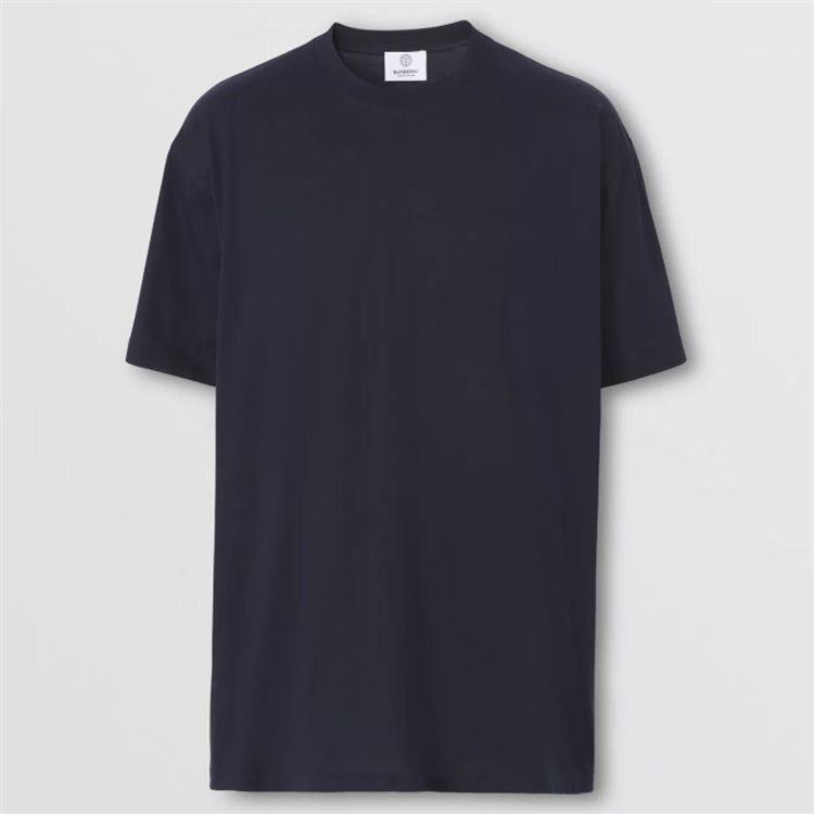 BURBERRY 80488551 男士煤蓝色 专属标识条纹印花棉质宽松 T恤衫