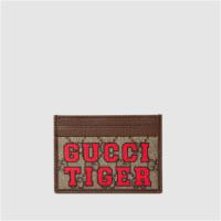 GUCCI 673002 男士乌木色拼棕色 中国新年系列饰“Gucci Tiger”印花卡片夹