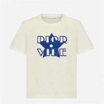 DIOR 223T19A4497 女士米白色拼荧光蓝色 DIOR VIBE T恤