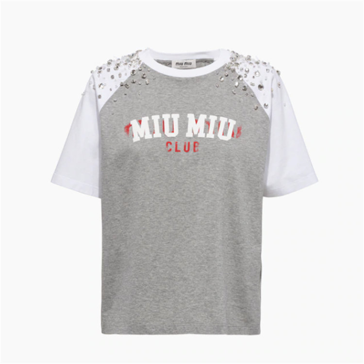MIUMIU MJN401 女士灰色 刺绣棉质 T恤