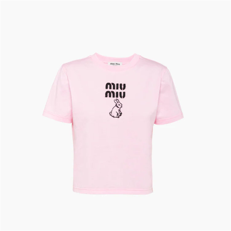 MIUMIU MJN467 女士粉红色 刺绣棉质 T恤