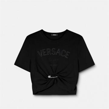VERSACE 1013606 女士黑色 VERSACE MILANO STAMP 短 T恤