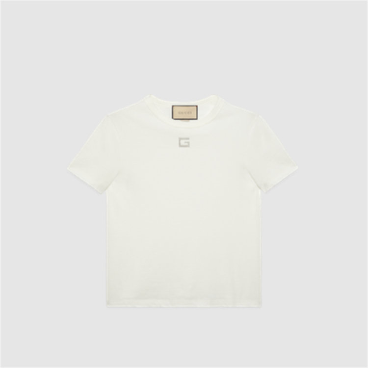 GUCCI 748287 女士米白色 饰水晶 G 针织棉 T恤